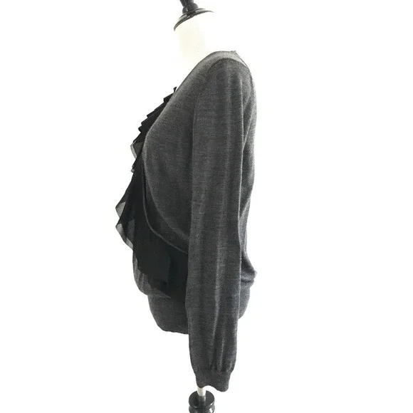 Ann Taylor Loft | Plunging Neckline Wool Sweater Women Large Ruffle Long Sleeves - Picture 4 of 7